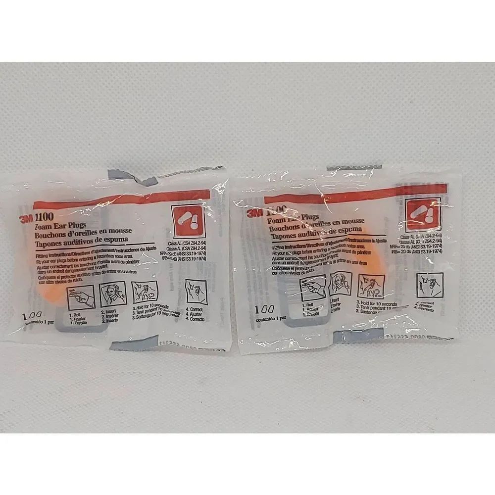 Set Of 2 Pairs 3M 1100 Orange Foam Earplugs